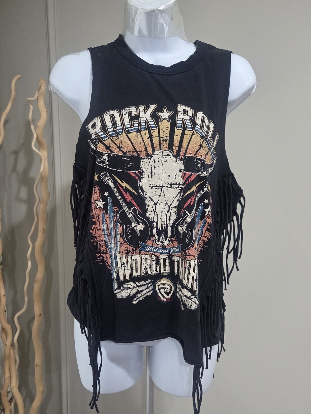 Rock & Roll Fringe Tank Top - Black Sz.M